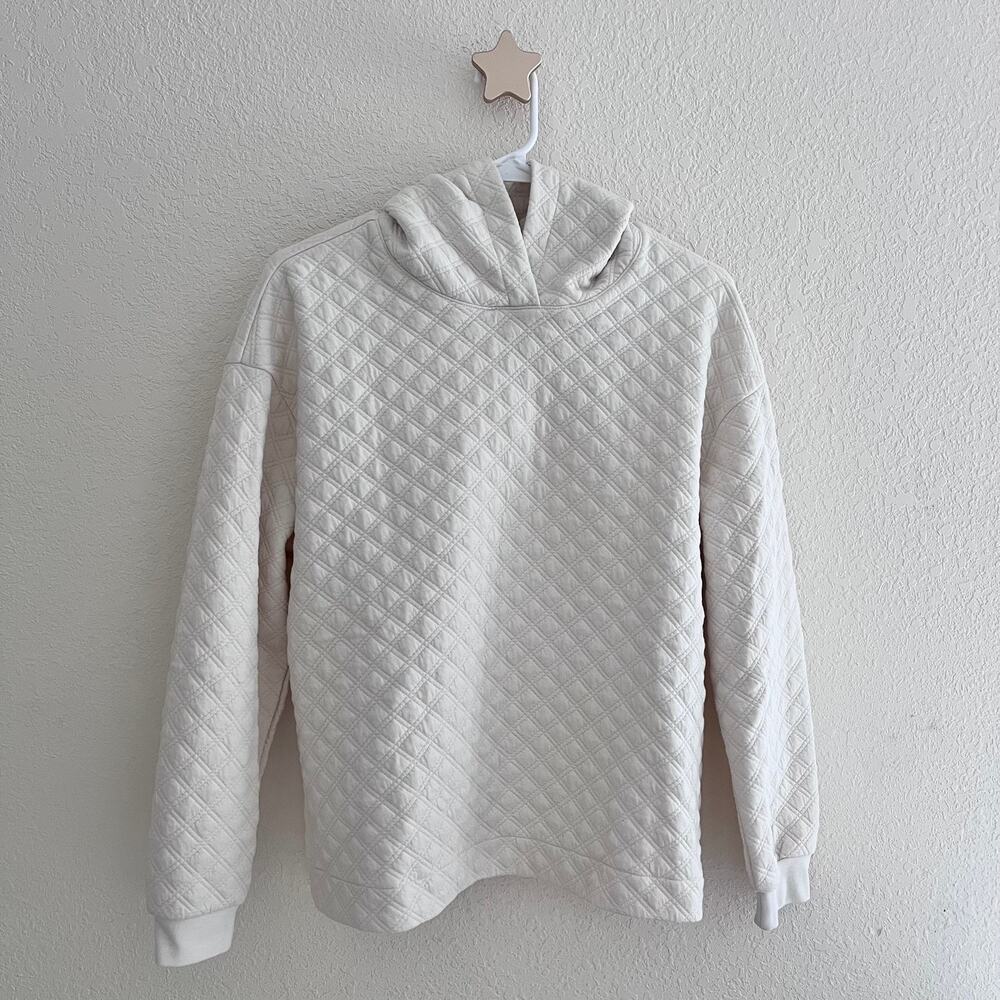Madewell Cream Quilted Long Sleeve Pullover Hoodie Size Small